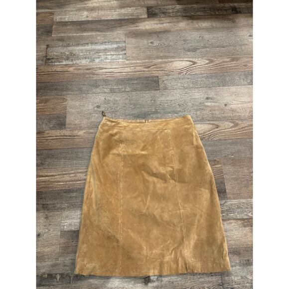A.M.I 100% Leather NWT Suede Pencil skirt Camel brown y2k classic wardrobe - Picture 4 of 6
